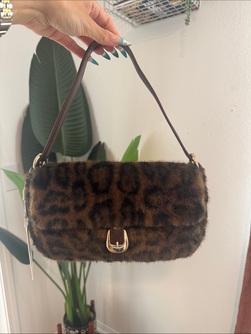 Viral ✨ Urban Expressions Faux Fur Leopard-Print Shoulder Bag in Brown